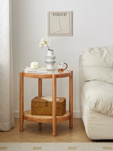 Modern Solid Wood Rattan Round <strong>Coffee</strong> <strong>Table</strong> with Rainbow Glass Top Minimalist Retro <strong>Walnut</strong> <strong>Coffee</strong> <strong>Table</strong> Living Room Furniture - Product Image 4