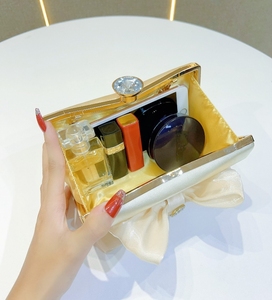 Borse da Sera in Poliestere con Strass per Donna, Pochette Bianca Scintillante con Fiocco in Cristallo, <span class=keywords><strong>Borsa</strong></span> di Lusso con Chiusura Magnetica - Product Image 5