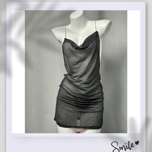 Vestido de fiesta ajustado con cuello drapeado y aberturas, estilo camisola, color plateado, de Golden Shuttle Fun Lingerie - Product Image 4