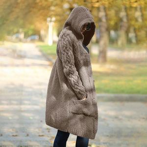 Hiver Femmes Long Soild Color Knitted Hooded Coat Sweater <span class=keywords><strong>Cardigan</strong></span> - Product Image 3