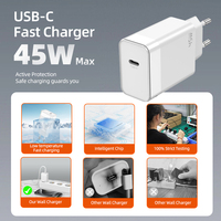 Adaptateur d'alimentation DQS 45W Type-C GaN avec design LED, charge rapide QC3.0 USB-C, chargeur OEM EU/US/UK pour 5V/3A PD, ignifuge