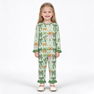 Combinaison personnalisée à nœuds verts pour filles, Jour de la Saint-Patrick, Vente en gros, Vêtements mignons pour sœurs, Nouvelle mode, Boutique tendance - Product Image 2