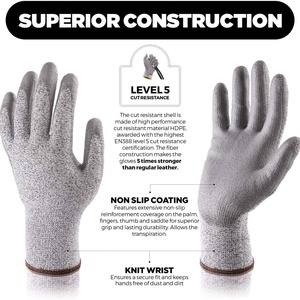 ถุงมือป้องกันการบาดระดับ 5 สำหรับงานส่วนตัว ถุงมือเคลือบ PU ทนต่อการเสียดสี - Product Image 2