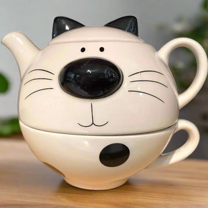 <strong>2</strong> in 1 Pink Glazed Ceramic <strong>Teapot</strong> <strong>and</strong> <strong>Cup</strong> <strong>Set</strong> with Embossed Stoneware Design Eco-Friendly 350ml Capacity - Product Image 5