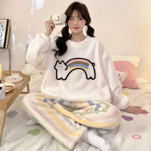 <span class=keywords><strong>Pigiama</strong></span> autunno e inverno da donna <span class=keywords><strong>in</strong></span> <span class=keywords><strong>pile</strong></span> di corallo caldo a maniche lunghe <span class=keywords><strong>pigiama</strong></span> da ragazza carina - Product Image 2