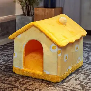 Dropshipping Hot Sale Hondenhok Kennel Huisdier Bed Kleine Kattentent Verwijderbaar Huisdier Nest Semi-Gesloten Pluche Slaap Rusthuis