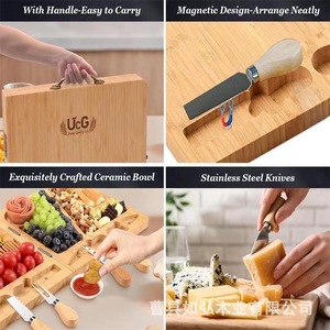 Plateau à fromage pliable en bambou avec poignée, plateau à apéritifs pour servir lors de fêtes - Product Image 4