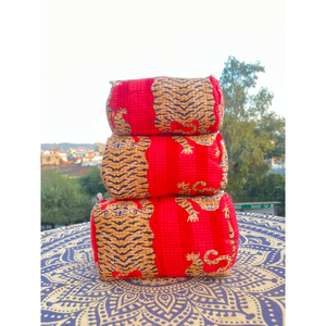 Ensemble de 3 trousses de toilette imprimées motif peau de tigre, en coton matelassé, avec fermeture éclair, style bloc de couleurs, avec pompon, multifonction, style indien, prix de gros - Product Image 2