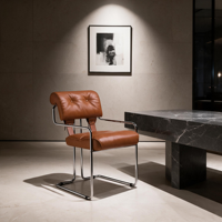 Fauteuil de salle à manger moderne en métal chromé, chaise d'appoint capitonnée vintage, chaise d'appoint de loisirs de style mid-century pour restaurant et hôtel