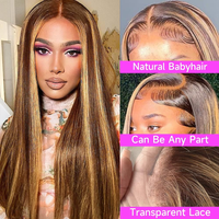 Perruque Lace Closure 4x4, 5x5 ou 6x6 en Cheveux Humains, Sans Colle, Bouclée ou Lisse, Cheveux Vierges Bruns Colorés avec Mèches Ondulées