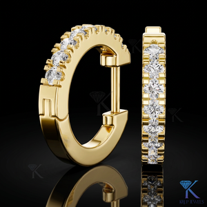 Custom Lab Grown CVD HPHT Diamond Brilliant Cut Filled Single Row Pave Huggie <b>Hoop</b> <b>Earrings</b> Snap Back 14K <b>Solid</b> Gold Luxury Fine - Product Image 1