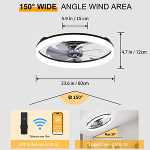 23.6 Inch Flush Mount <b>Ceiling</b> <b>Fan</b> with Light 7-Blade Dimmable LED <b>Fan</b> with 6 Speeds - Product Image 5