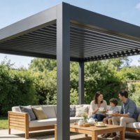 Gazebo de plage en aluminium avec éclairage LED - Structure extérieure durable, imperméable, résistante au vent, anti-UV, écologique, résistante aux rongeurs et à la décomposition