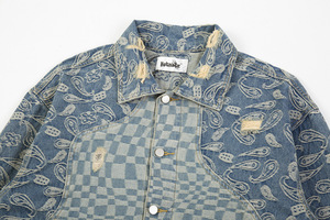 Chaqueta Vaquera con Parches de Flores de Anacardo Rotos, Estilo Urbano Americano de Marca de Moda - Product Image 3