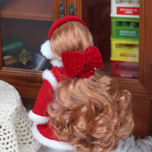 Vêtements pour poupées Bjd, robe en velours rouge avec garniture en fourrure blanche, tenue festive de 30cm, style hiver, coupe trapèze, col rond - Product Image 3