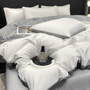 Parure <span class=keywords><strong>de</strong></span> lit <span class=keywords><strong>de</strong></span> luxe 4 pièces en soie glacée lavée pour l'été, design double face, fraîche <span class=keywords><strong>et</strong></span> confortable, pour hôtel <span class=keywords><strong>et</strong></span> maison, AB - Product Image 4
