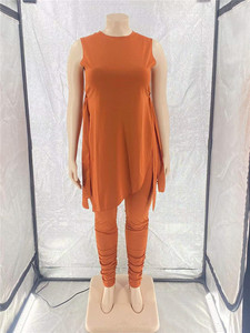 <span class=keywords><strong>Ropa</strong></span> informal de talla grande para mujer, trajes de dos piezas sin mangas de cuello redondo, Tops cortos de vendaje, conjuntos de pantalones, Commute urbano - Product Image 6