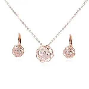 Conjunto de joias finas para mulheres, colar e brincos em prata esterlina 925 rosa 18K banhado a ouro