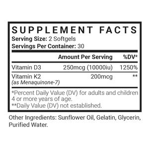 Suplemento para el Cuidado de la Salud, Nutrición, Vitamina D3 + K2, Cápsulas de Gel Suave de 10000 UI - Product Image 2