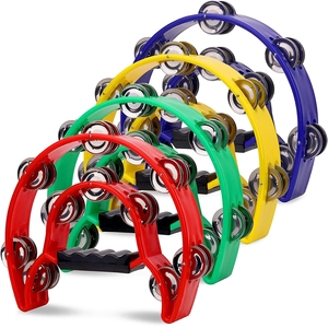 Panderetas de baile coloridas de percusión, pandereta de plástico de <span class=keywords><strong>media</strong></span> <span class=keywords><strong>luna</strong></span> de mano de doble fila, instrumento musical para KTV, fiesta, Iglesia - Product Image 1