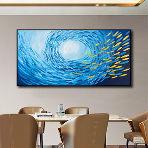 Pesce dorato blu contemporaneo dipinto a mano pittura a <span class=keywords><strong>olio</strong></span> su tela grande arte oceano <span class=keywords><strong>mare</strong></span> pittura a <span class=keywords><strong>olio</strong></span> profonda decorazione per la casa - Product Image 4