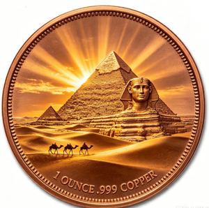 Moneda redonda de cobre personalizada de 1 onza con impresión UV, Gran Pirámide de Giza en la Esfinge y caravana de camellos para regalo y colección - Product Image 1