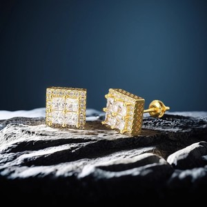Geometric Square Zircon Stud Earrings Bezel Setting For Party Men Women Fashion Jewelry - Product Image 1