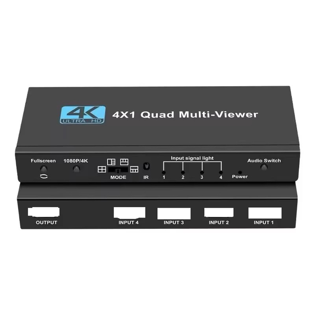 NKIWI 4X1 Quad Multi-viewer Real Time 4K HDTV-compatible1.4 Seamless Switching IR Control HD Aluminum Alloy Switcher