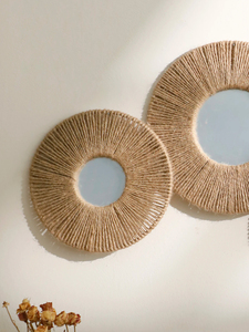 <span class=keywords><strong>Espejo</strong></span> de pared redondo, Espejos decorativos colgantes con <span class=keywords><strong>cuerda</strong></span> de cáñamo tejida, espejos bohemios para decoración de pared, dormitorio, sala de estar y baño - Product Image 3
