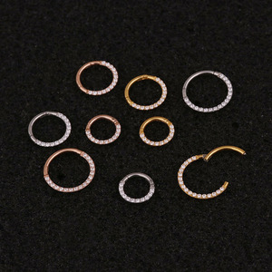 Gioielli per Piercing al Setto Nasale in Acciaio Inossidabile, Anello per Setto con Zirconi, Cerchio Senza Saldature, Segmento Incernierato per Piercing Daith, Helix, Rook - Product Image 2