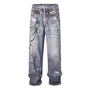 Vaqueros Rectos Holgados Distintivos de High Street para <span class=keywords><strong>Hombre</strong></span>, Estilo Vintage, Corte Real, Impresión Digital, Denim Oscuro, Populares en Primavera - Product Image 1