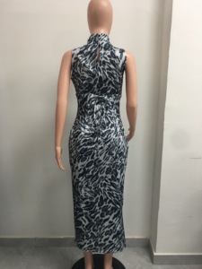 <span class=keywords><strong>Abito</strong></span> lungo da donna senza maniche a collo alto con stampa, cintura a corsetto e coulisse in vita a stile fishbone Sehe Fashion - Product Image 6