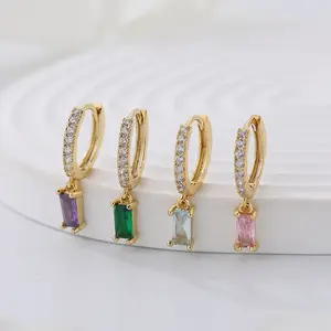 Trending Jewelry Cooper Material Gold Plated Colorful Cubic Zirconia Hoop Earrings