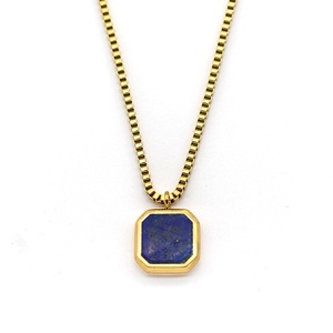 Collier unisexe pour tous les jours <span class=keywords><strong>avec</strong></span> turquoise bleue et <span class=keywords><strong>lapis</strong></span>-<span class=keywords><strong>lazuli</strong></span>, design carré minimaliste tendance, plaqué or, bijou tendance, cadeau - Product Image 5