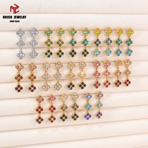 Boucles <span class=keywords><strong>d</strong></span>'oreilles trèfle en cristal multicolore de luxe léger, en acier inoxydable plaqué <span class=keywords><strong>or</strong></span> 18 carats PVD, boucles <span class=keywords><strong>d</strong></span>'oreilles tennis arc-en-ciel, bijoux pour femmes - Product Image 5