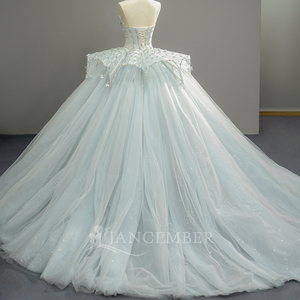 Robe de mariée de luxe Sfy298 de haute qualité, magnifique, sans bretelles, en dentelle, avec taille ornée de multiples perles, et jupe volumineuse pour femme Jancember - Product Image 2