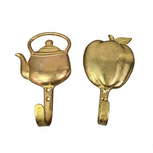 Finest Quality Brass Teapot And Peach Wall <b>Hooks</b> Novelty Design Anti-Rust Metal <b>Hook</b> Home Decorative Accents - Product Image 1