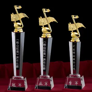 Professionele Aangepaste Muzikale Wedstrijd Kristalglas Trofee Awards Geëtst Logo