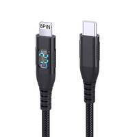 Kabel USB C ke 8-PIN Nylon Braid Ladekabel 27W PD Tembaga dengan Layar LED, Kabel Data USB untuk iPhone 14 13, grosir