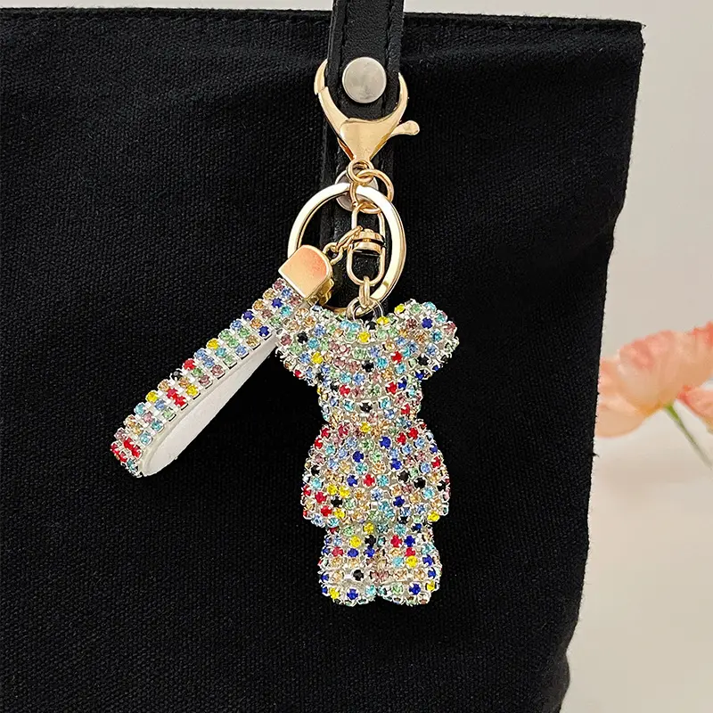 Atacado Rhinestone Chaveiro Encantos Bonito Teddy Bear Crystal Keychain Charme Pendente para Chaves Do Carro Bolsa Bolsa Carteira Chaveiro