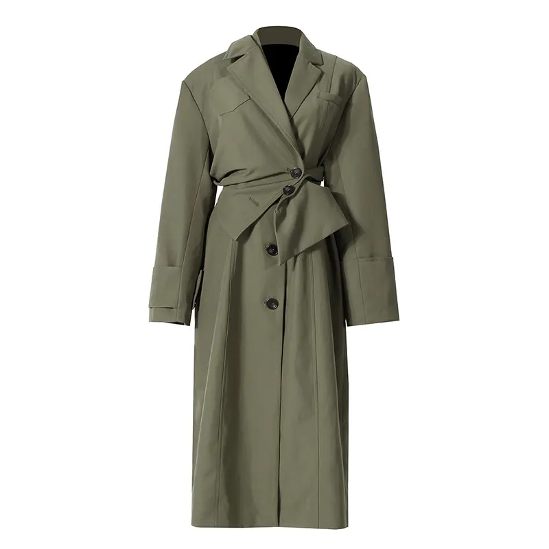 Single-breasted detachable winter ladies elegant windbreaker jacket two piece long trench coat women
