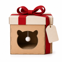 Nichoir pour chat en carton ondulé en forme de boîte cadeau avec nœud en ruban de feutre, griffoir et cachette intérieure pour animaux de compagnie