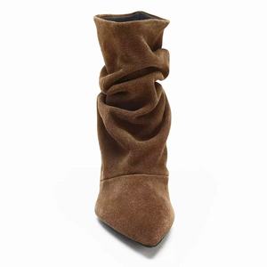 Nouvelles Bottes Plissées Souples Automne 2026 pour Femme, Bottines à Bout Pointu et Talon Moyen, Style Européen et Américain en Daim - Product Image 3