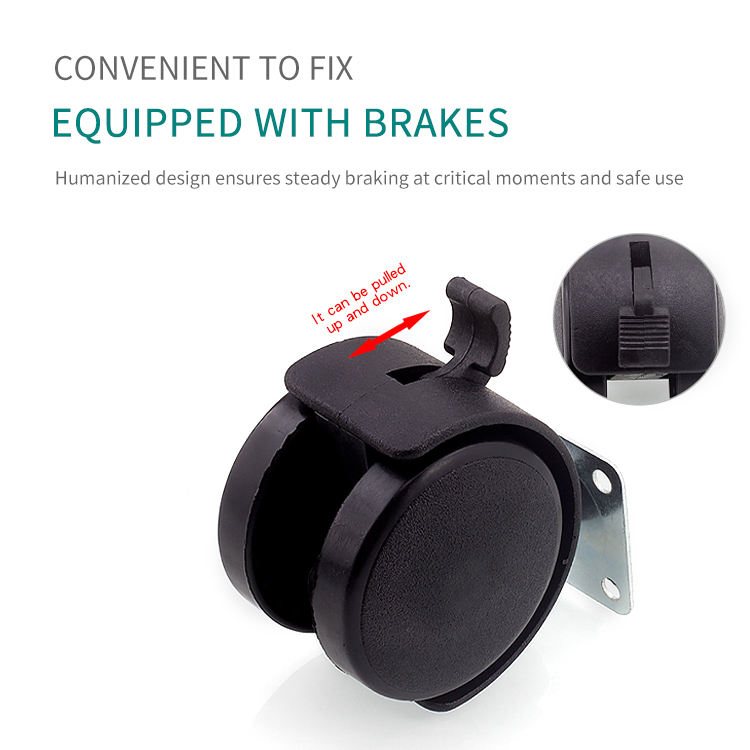 1.25/1.5/2 Inch Nylon Furniture Office Lockable Office Chair Caster Wheels With Brake for Trolley Bathroom Living