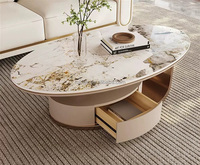 Table basse de luxe avec base dorée, en pierre frittée, acier inoxydable, table de rangement centrale avec tiroirs, ensemble de tables basses pour salon