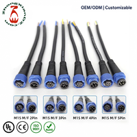 Connecteur M15 étanche IP68, 5 broches, 10A 250V, contact en laiton, boîtier PA66, verrouillage par vis, pour éclairage LED de rue et d'extérieur