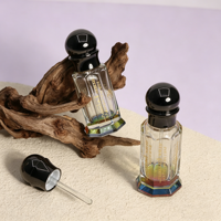 Vente en gros de flacons de parfum Attar Oud en cristal transparent de forme octogonale, en verre, 12 ml, avec bâtonnet en verre, flacons de parfum vides