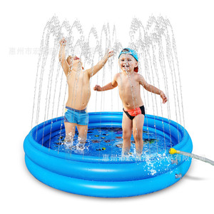 Inflatable Children Swimming Pool 120Cm Three Ring Fountain Water Play Mat For Outdoor Kids Use - Product Image 1