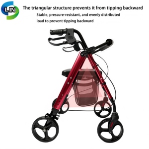 Foldable Rollator <b>Walker</b> with Seat Lightweight Mobility Aid Durable Aluminum <b>Frame</b> Storage Pocket for Elderly - Product Image 5