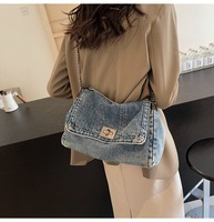 Tas selempang Denim uniseks, dompet perjalanan kasual bahu tunggal kapasitas besar untuk pasangan wanita